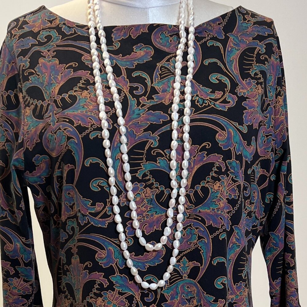 PERUVIAN CONNECTION Midi Dress-Black Gold Lavender Pima Cotton-Size Large - Picture 3 of 12